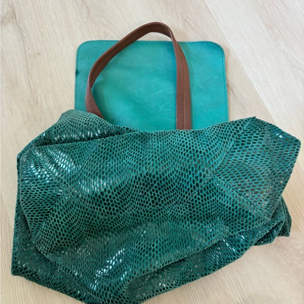 Barely used, Sorial Green and Brown Hobo Bag with Textured Design - Picture 6 of 6